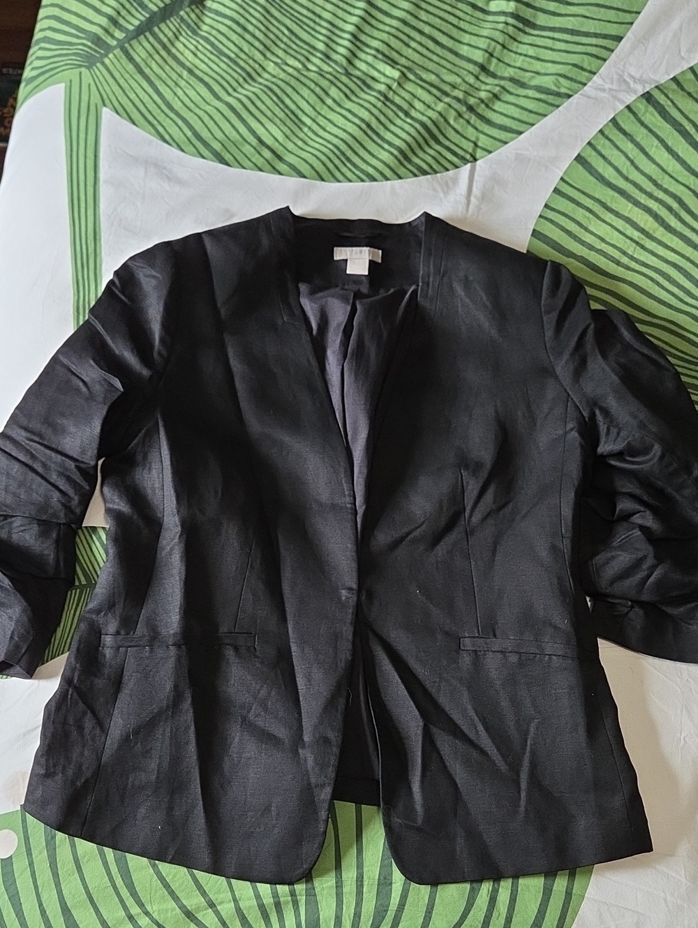 H&M Black Women's Linen Blend Blazer Suit Jacket